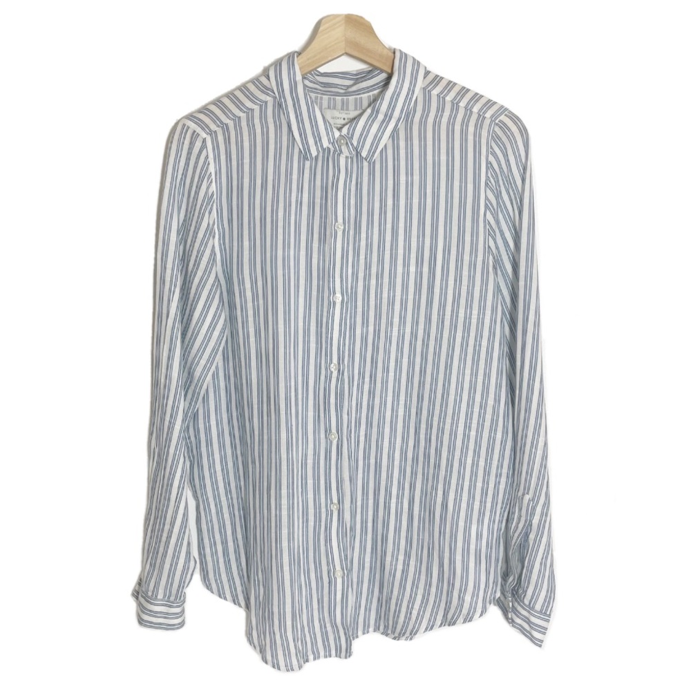 NWT Lucky Brand Striped Shirt Top Button Front Blue Sz M